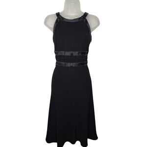 Vintage Y2K Ann Taylor Bow Dress 2 Pearl Beads Halter Satin Coquette Cocktail